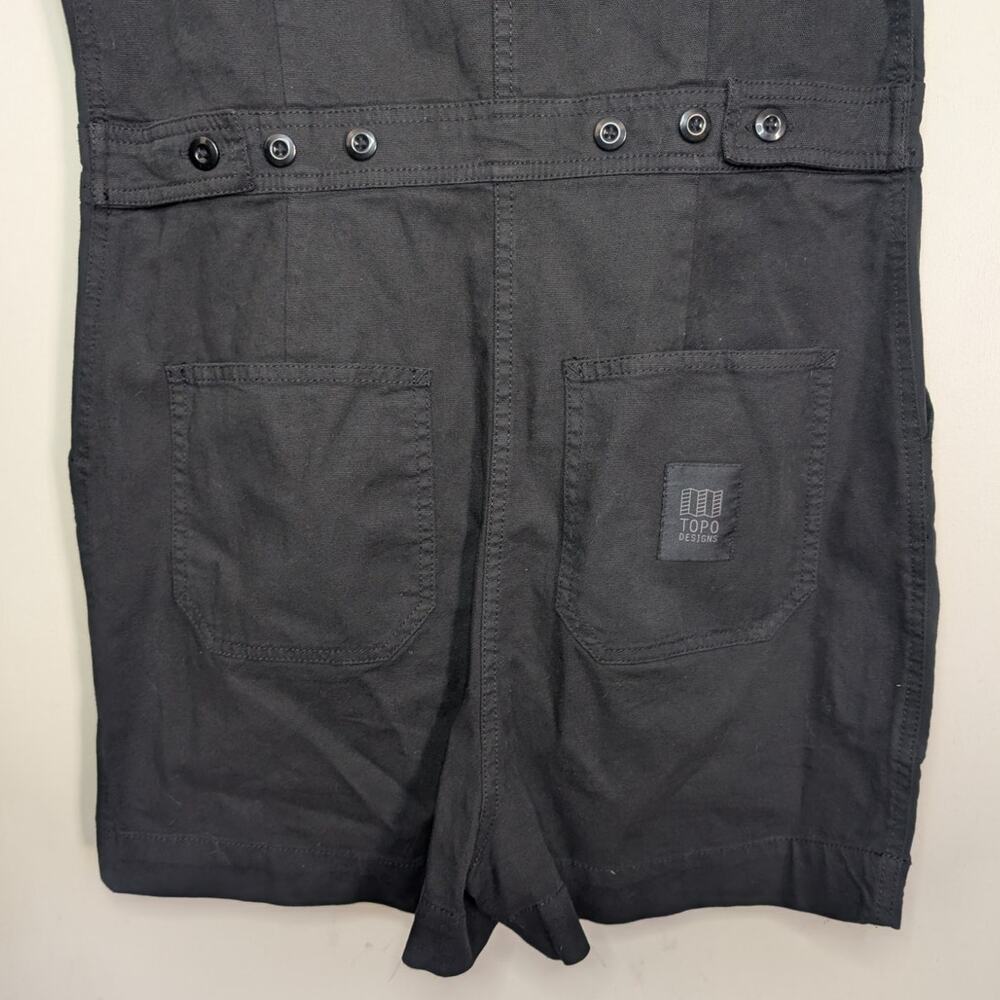 Topo Designs Sustainably Made Dirt Short Coverall Romper in Black, Size Small - Picture 10 of 12
